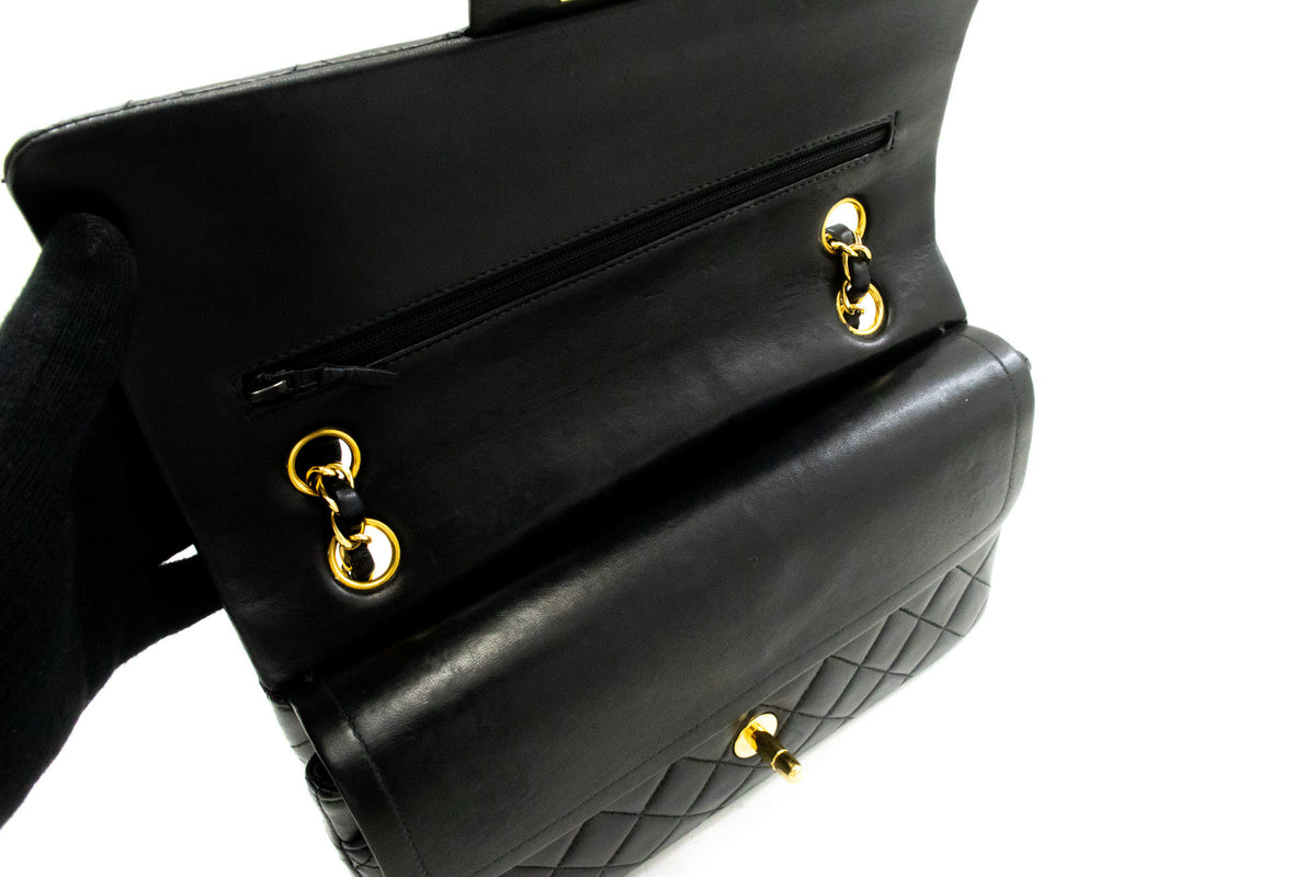 CHANEL Classic Double Flap 10" Chain Shoulder Bag Black Lambskin an1 hannari-shop