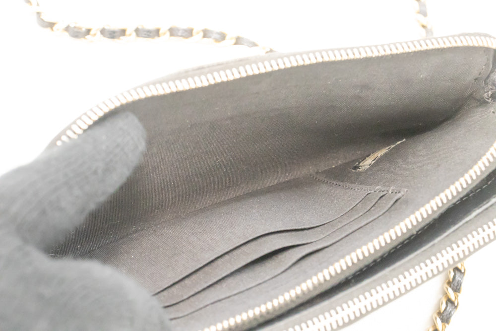 CHANEL Boy Black Caviar Geldbörse mit Kette WOC Doppelter Reißverschluss Schultertasche n35 hannari-shop