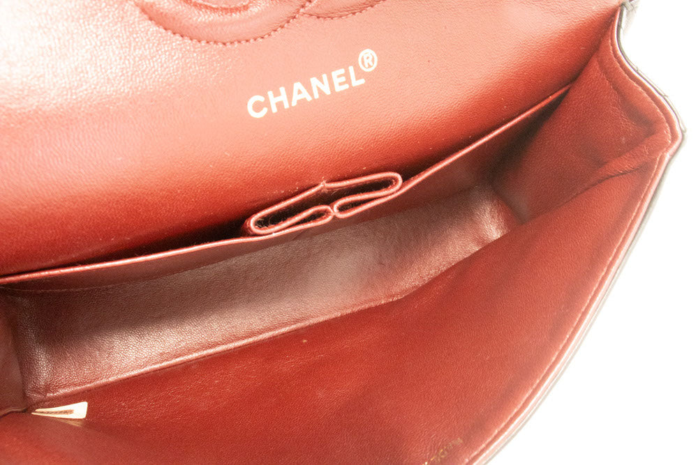 CHANEL Classic Double Flap 10" Kettenschultertasche Schwarz Lammleder aj9 hannari-shop