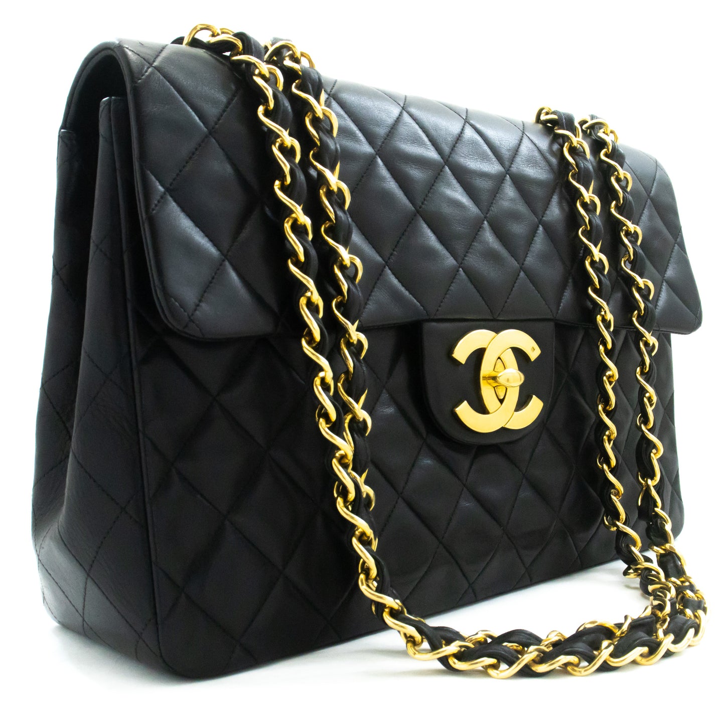 CHANEL Classic Large 13" Flap Chain Shoulder Bag Black Lambskin am4 hannari-shop