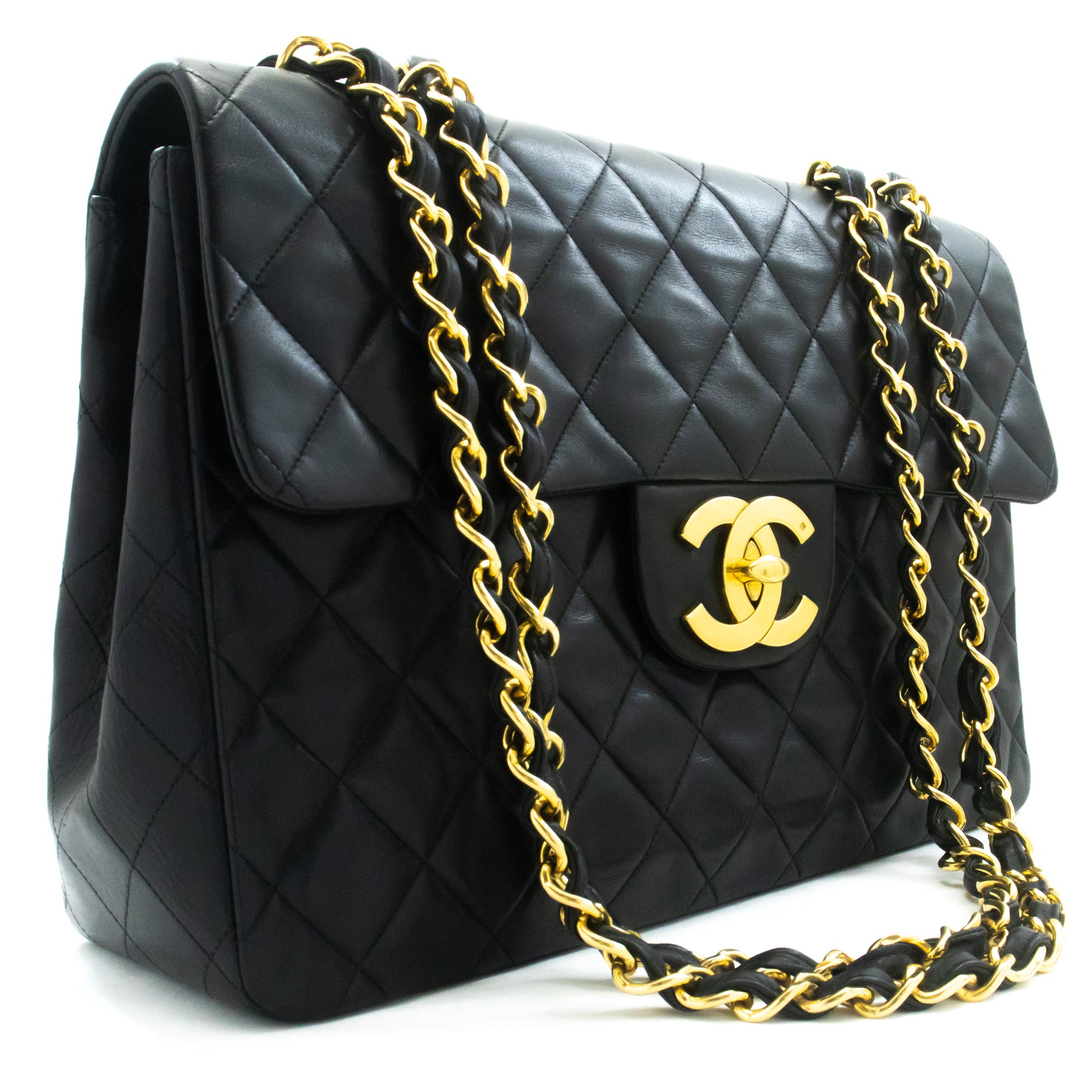 CHANEL Classic Large 13" Flap Chain Shoulder Bag Black Lambskin am4 hannari-shop