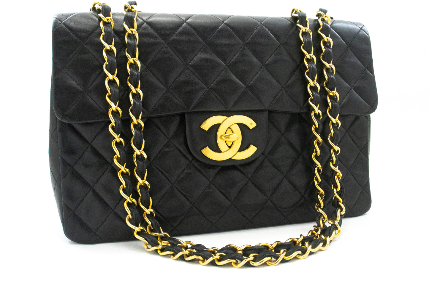CHANEL Classic Large 13" Flap Chain Shoulder Bag Black Lambskin am4 hannari-shop