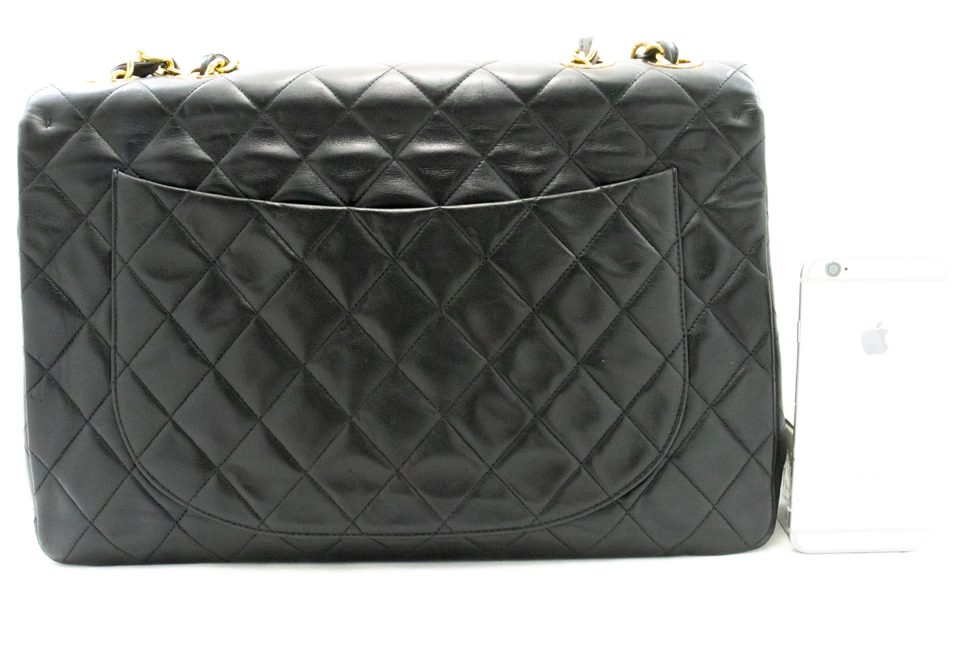 CHANEL Classic Large 13" Flap Chain Shoulder Bag Black Lambskin am4 hannari-shop