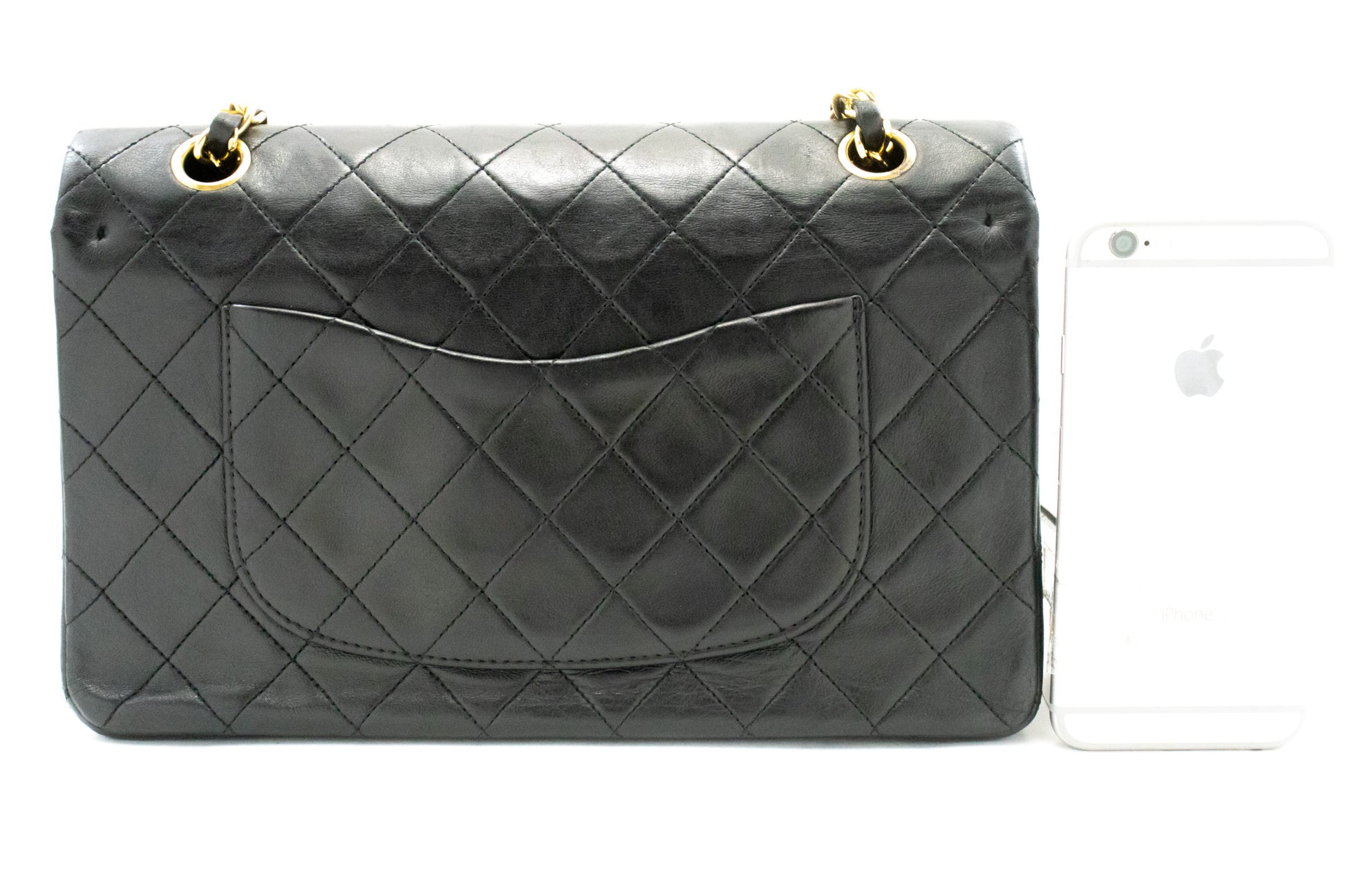 CHANEL Classic Double Flap 10" Chain Shoulder Bag Black Lambskin ak8 hannari-shop