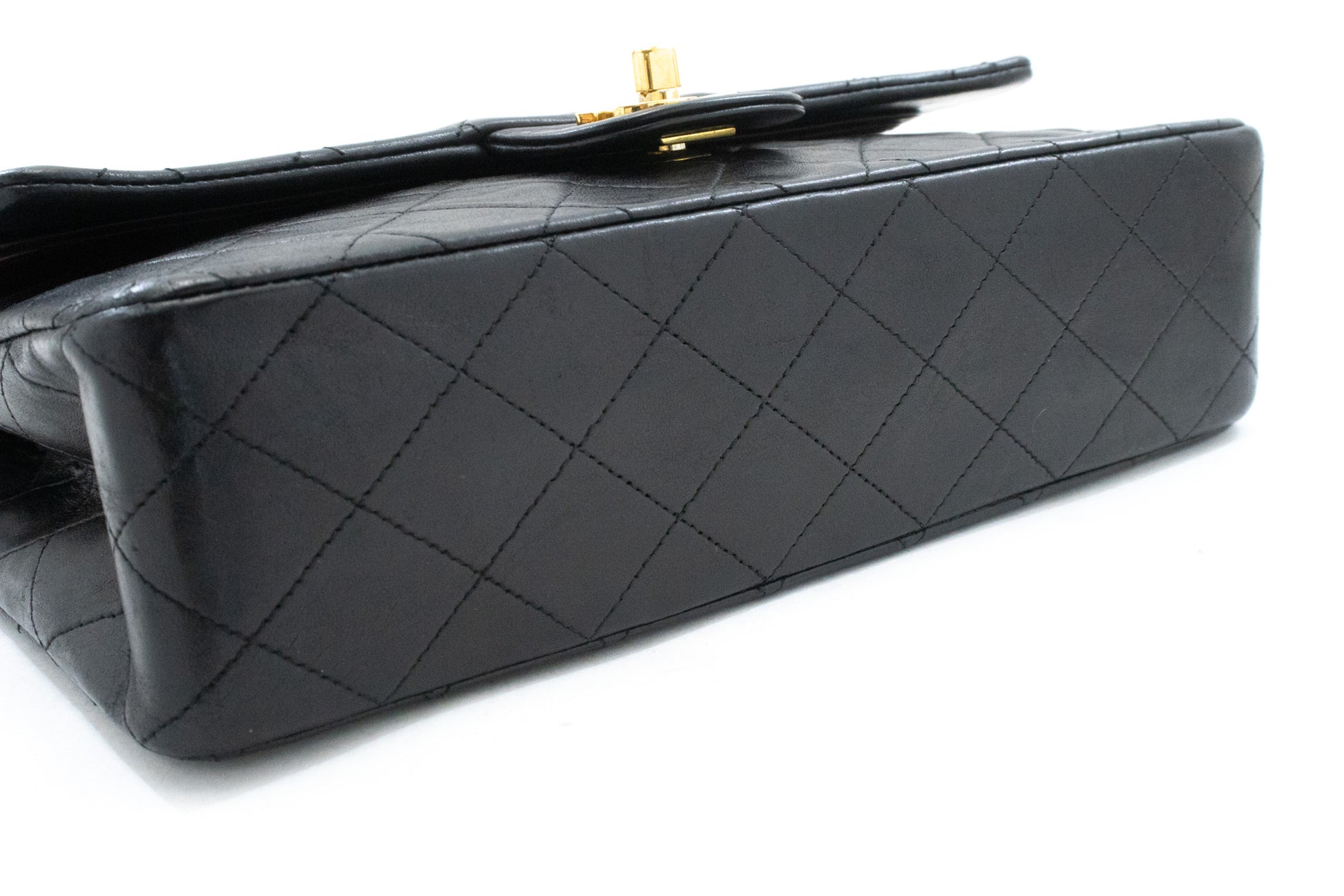CHANEL Classic Double Flap 10" Chain Shoulder Bag Black Lambskin ak8 hannari-shop