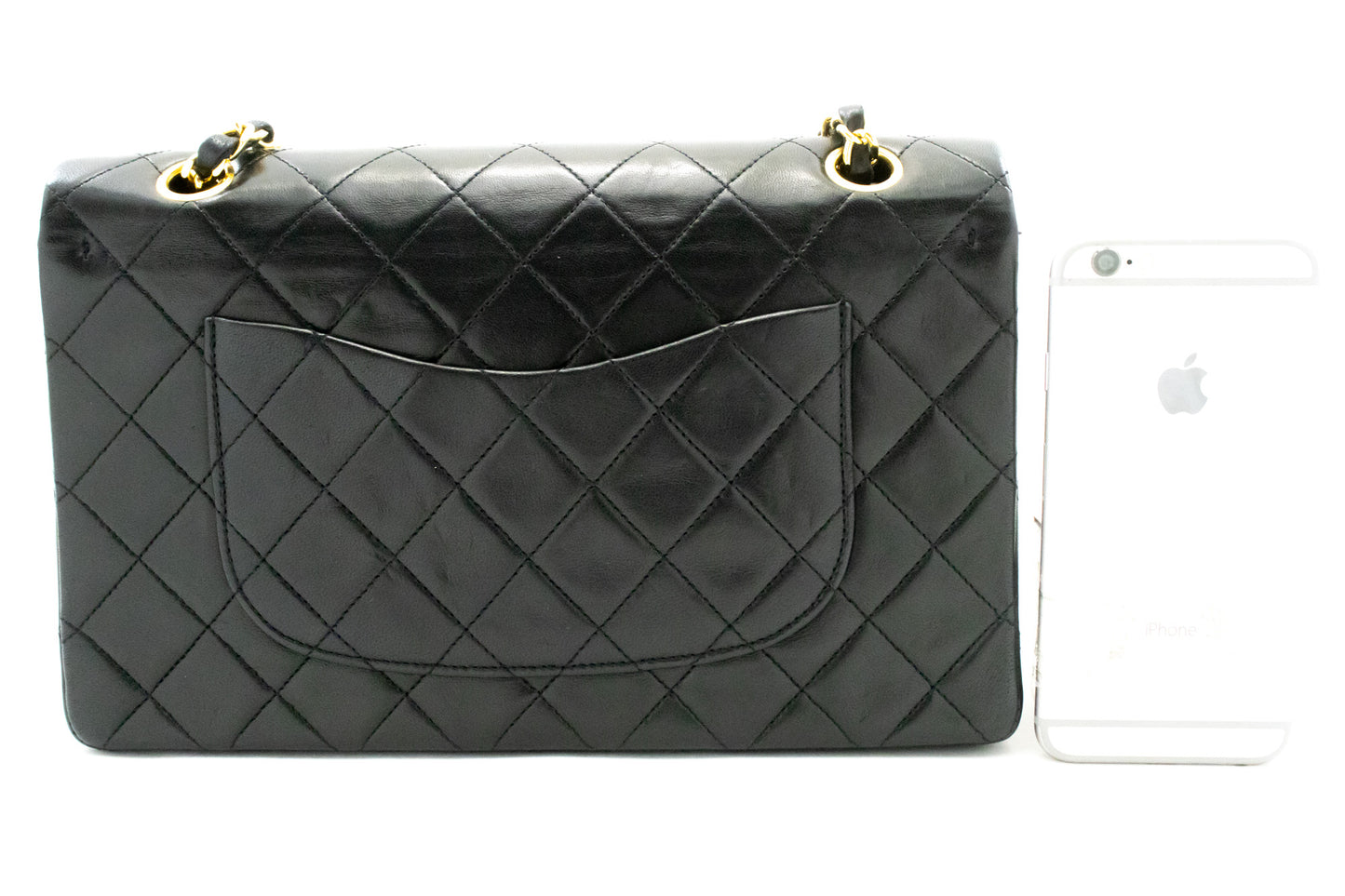 CHANEL Classic Double Flap 10" Ketten-Schultertasche Schwarz Lammleder ak9 hannari-shop
