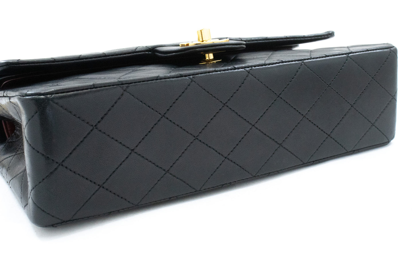 CHANEL Classic Double Flap 10" Ketten-Schultertasche Schwarz Lammleder ak9 hannari-shop