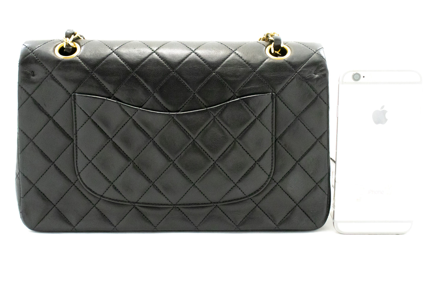 CHANEL Classic Double Flap 10" Ketten-Umhängetasche Schwarz Lammleder ak7 hannari-shop