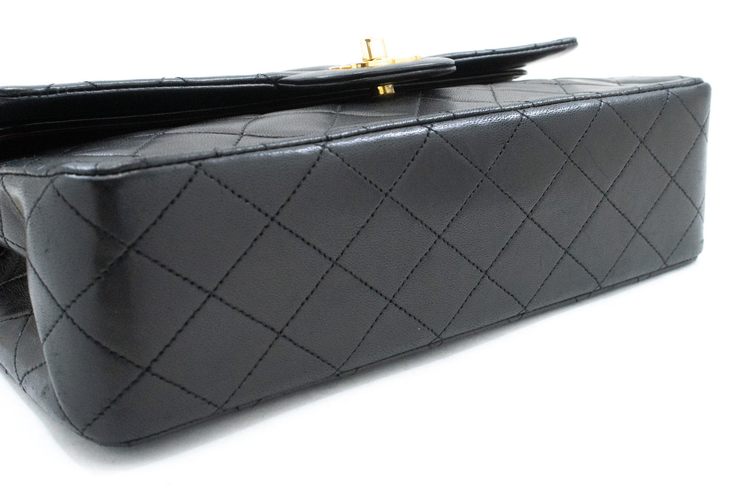 CHANEL Classic Double Flap 10" Ketten-Umhängetasche Schwarz Lammleder ak7 hannari-shop