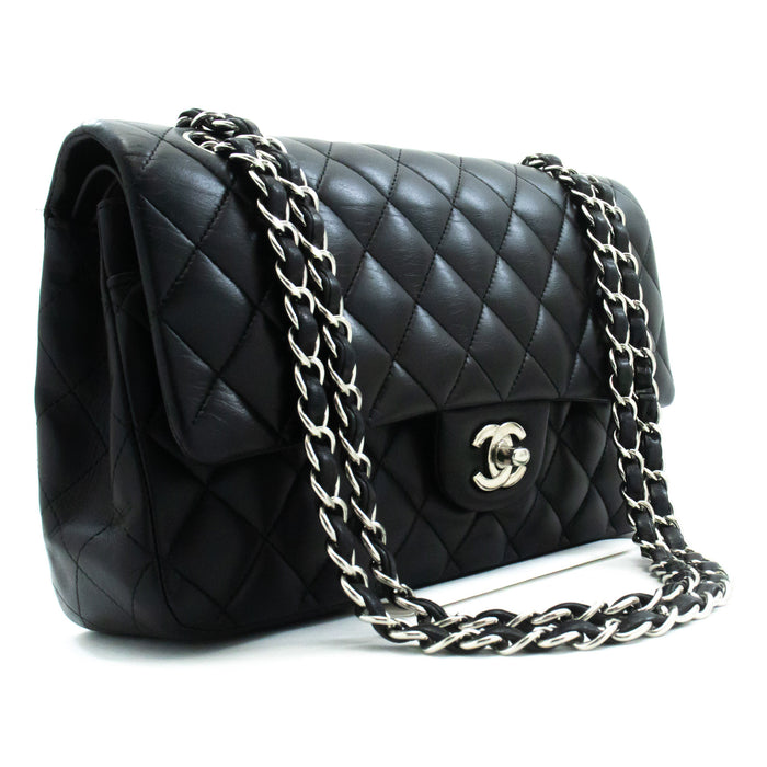 CHANEL Classic Double Flap 10" Chain Shoulder Bag Black Lambskin am5 hannari-shop