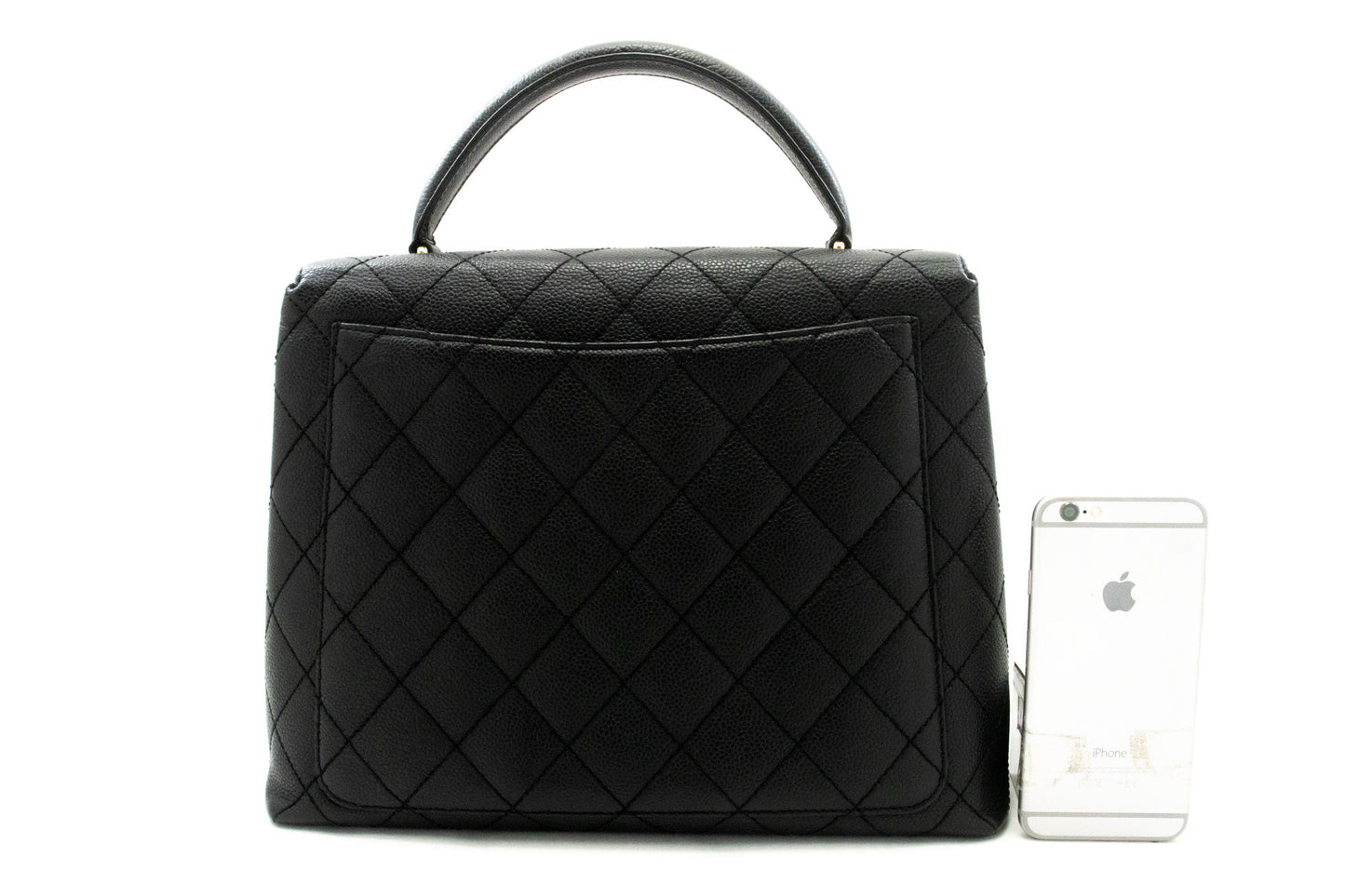 CHANEL Grained Calfskin Handbag Top Handle Bag Kelly Black Flap an4 hannari-shop