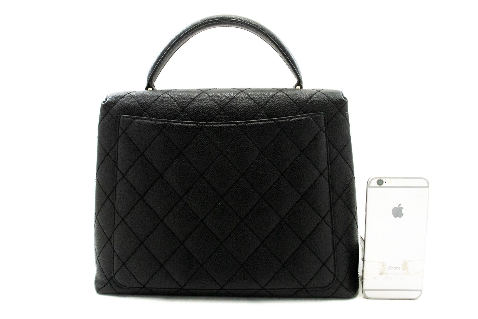 CHANEL Grained Calfskin Handbag Top Handle Bag Kelly Black Flap an4 hannari-shop