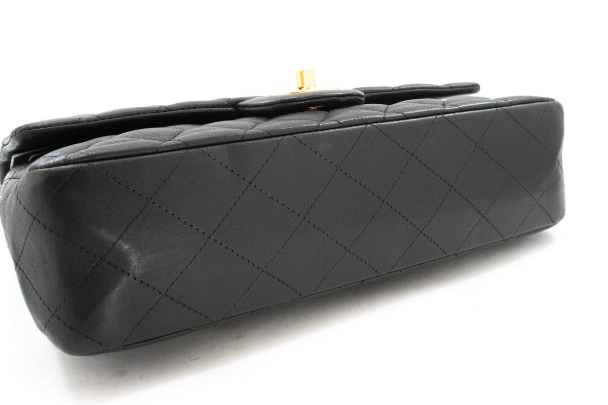 CHANEL Classic Double Flap 10" Chain Shoulder Bag Black Lambskin aq1 — Unterseite hannari-shop