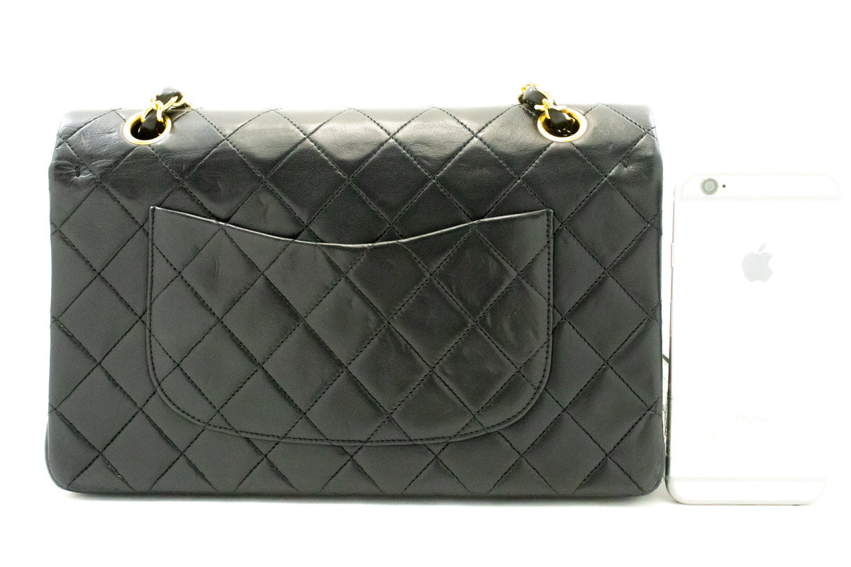 CHANEL Classic Double Flap 10" Chain Shoulder Bag Black Lambskin ao6 — Rückseite hannari-shop