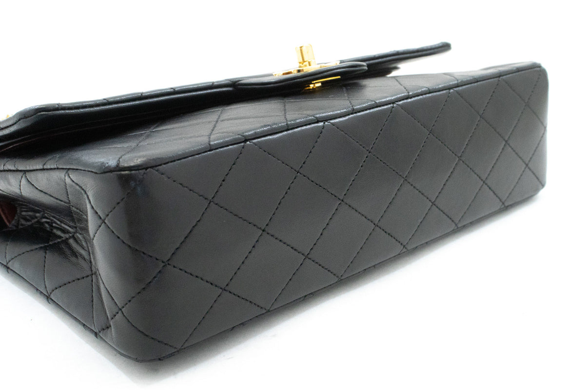 CHANEL Classic Double Flap 10" Chain Shoulder Bag Black Lambskin ao6 — Unterseite hannari-shop