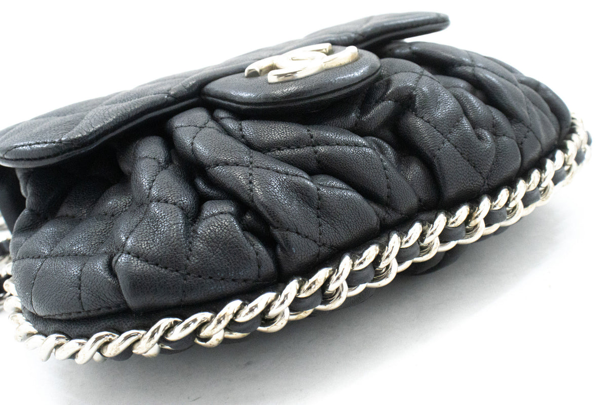 CHANEL Chain Around Small Shoulder Bag Crossbody Black Calfskin ap7 — Unterseite hannari-shop