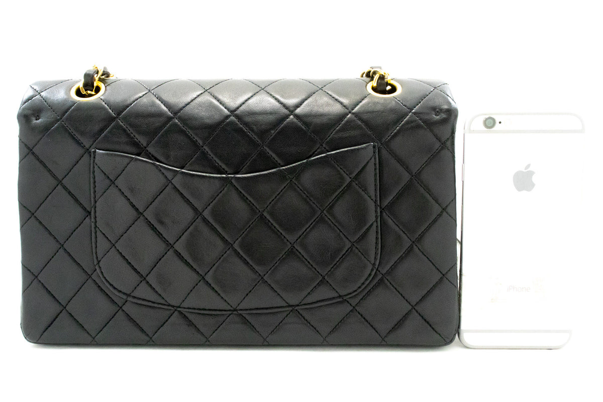 CHANEL Classic Double Flap 10" Chain Shoulder Bag Black Lambskin ap6 — Rückseite hannari-shop