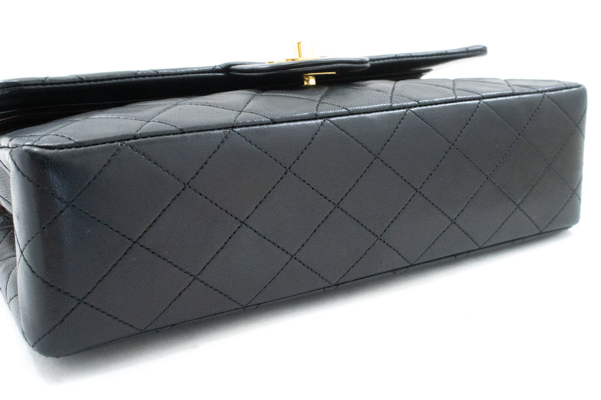 CHANEL Classic Double Flap 10" Chain Shoulder Bag Black Lambskin ap6 — Unterseite hannari-shop