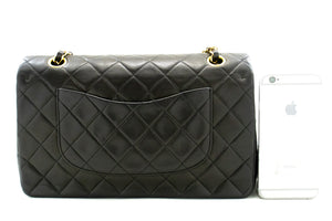 CHANEL Classic Double Flap 10" Chain Shoulder Bag Black Lambskin m77 hannari-shop