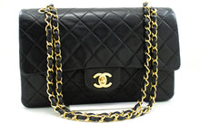 CHANEL Classic Double Flap 10" Chain Shoulder Bag Black Lambskin m90 hannari-shop