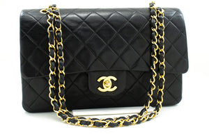 CHANEL Classic Double Flap 10" Chain Shoulder Bag Black Lambskin m90 hannari-shop