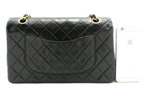 CHANEL Classic Double Flap 10" Chain Shoulder Bag Black Lambskin m90 hannari-shop