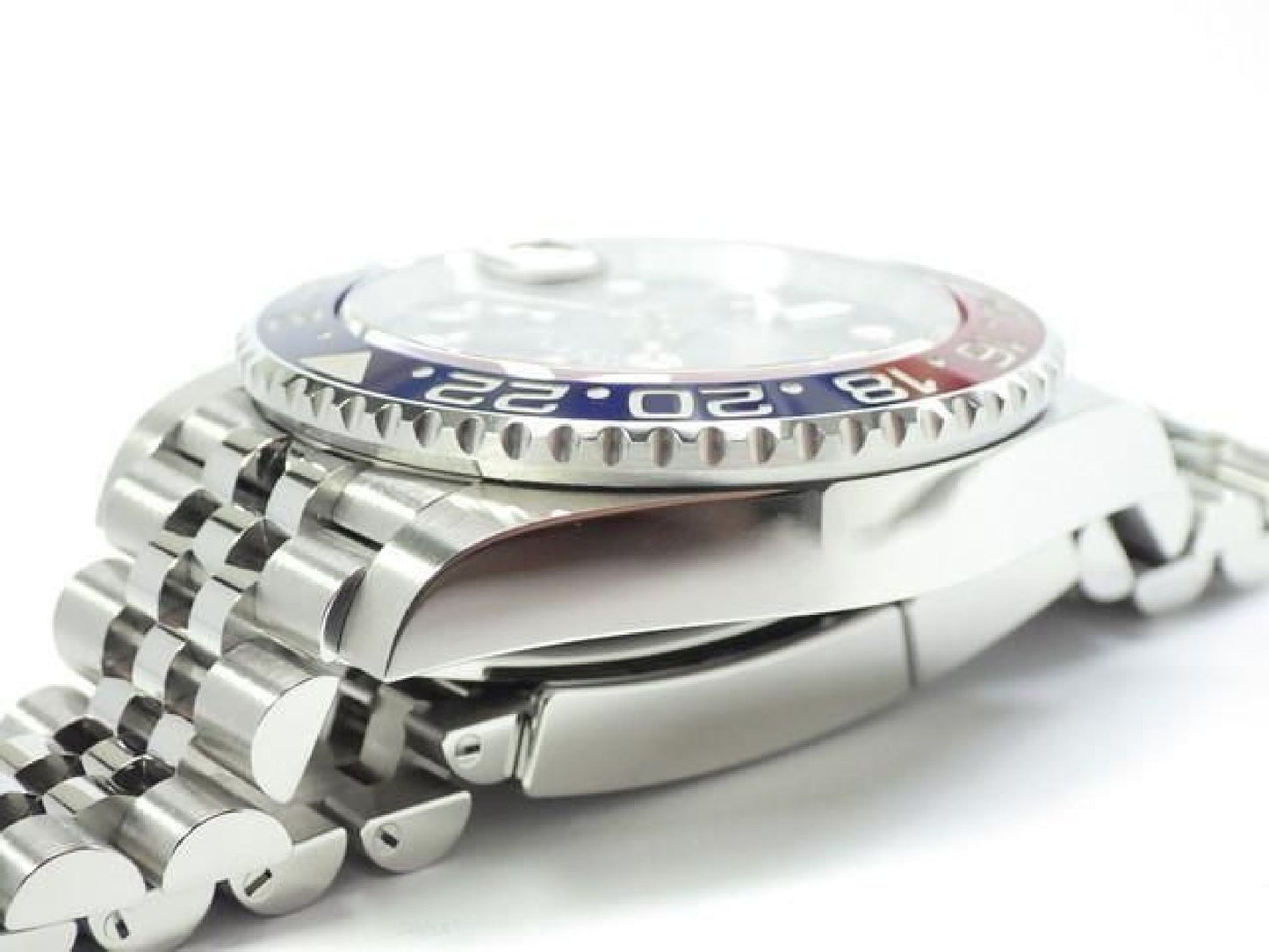 ROLEX GMT MasterII mit rot-blauer Lünette, Jubilee-Armband, Modell 126710BLRO, Baujahr '22, Herren, Seriennummer 191676704, hannari-shop