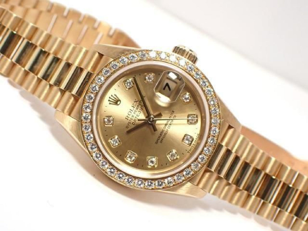 ROLEX Datejust champagne 10P diamond bezel diamond 18KYG President Bracelet A series Mens 193199743 hannari-shop