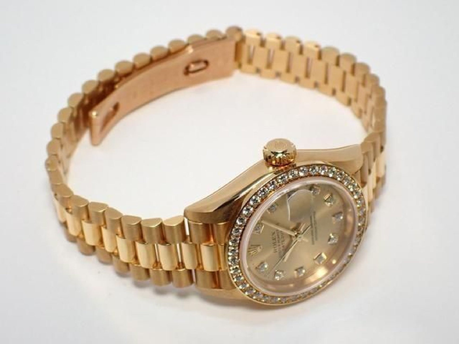 ROLEX Datejust champagne 10P diamond bezel diamond 18KYG President Bracelet A series Mens 193199743 hannari-shop