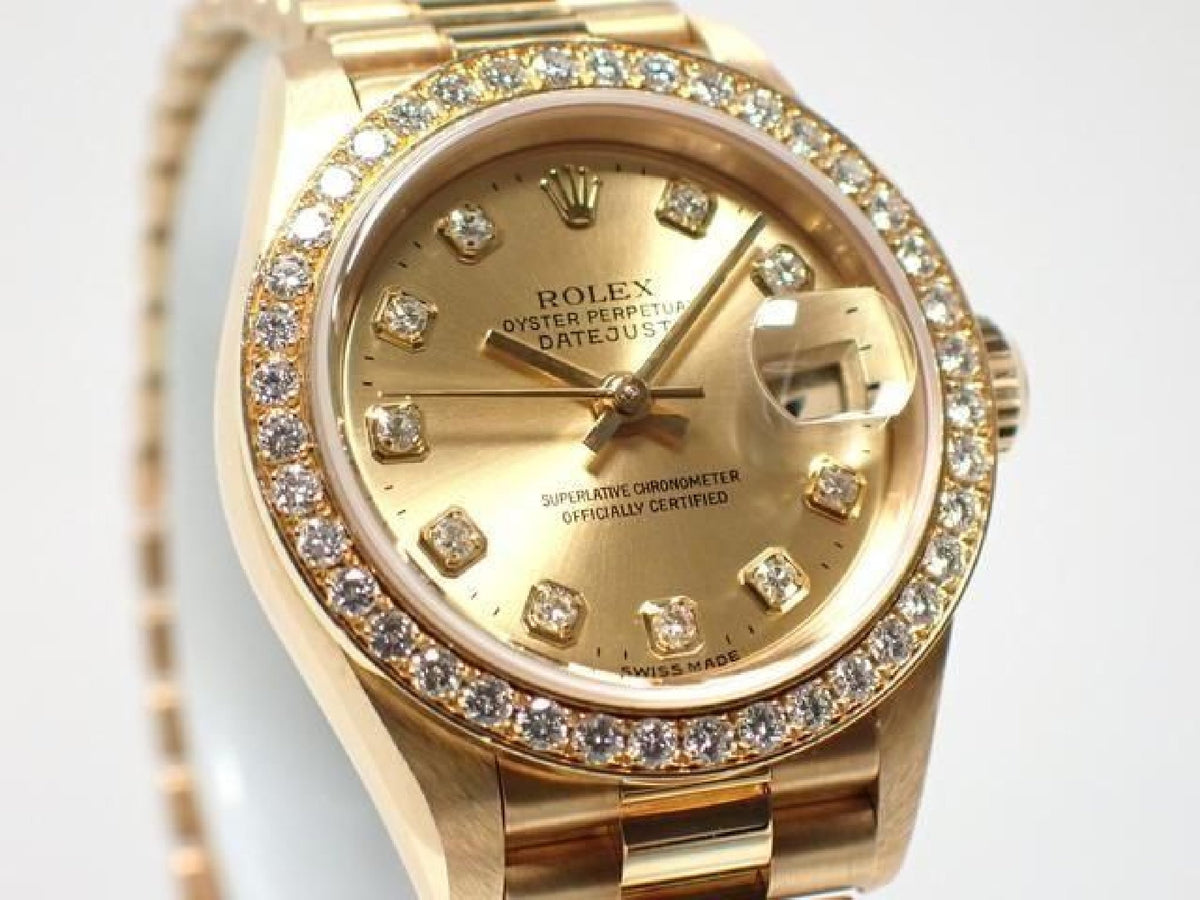 ROLEX Datejust champagne 10P diamond bezel diamond 18KYG President Bracelet A series Mens 193199743 hannari-shop