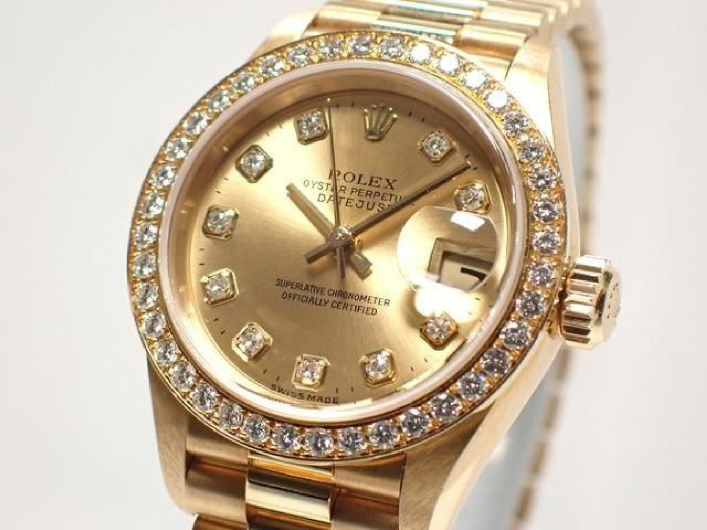ROLEX Datejust champagne 10P diamond bezel diamond 18KYG President Bracelet A series Mens 193199743 hannari-shop