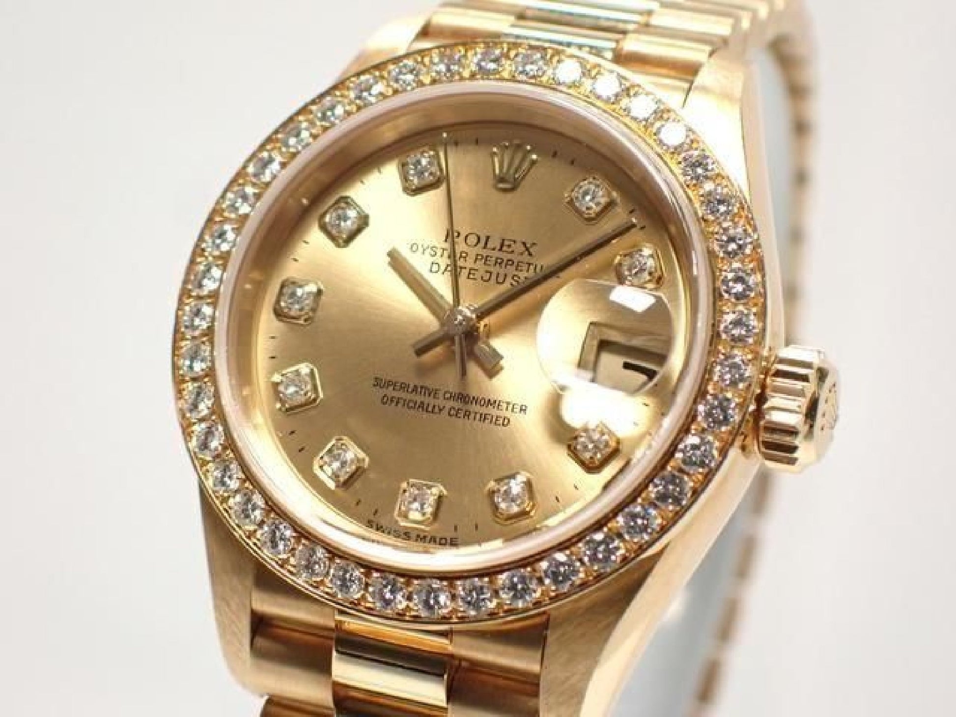 ROLEX Datejust champagne 10P diamond bezel diamond 18KYG President Bracelet A series Mens 193199743 hannari-shop