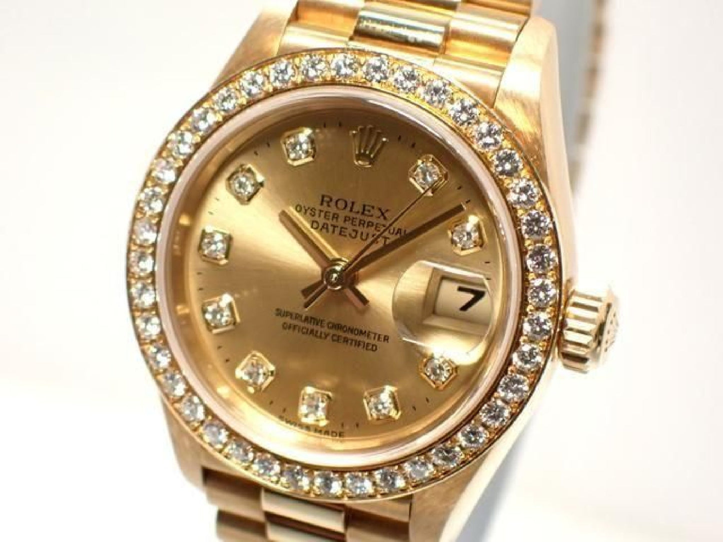 ROLEX Datejust champagne 10P diamond bezel diamond 18KYG President Bracelet A series Mens 193199743 hannari-shop