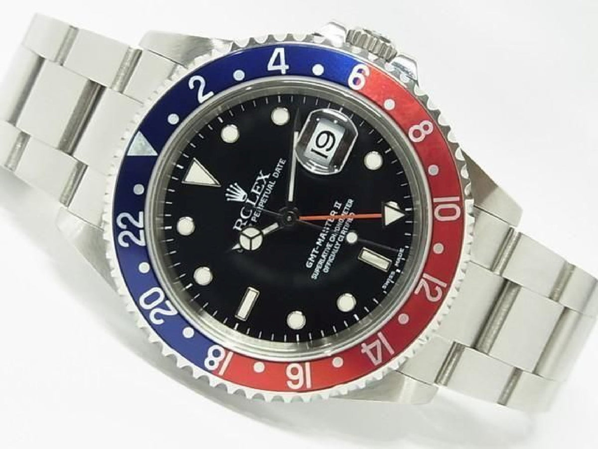ROLEX GMT MasterII rote-blaue Lünette 16710 P-Serie schwarze Lünette Herren 193912798 hannari-shop