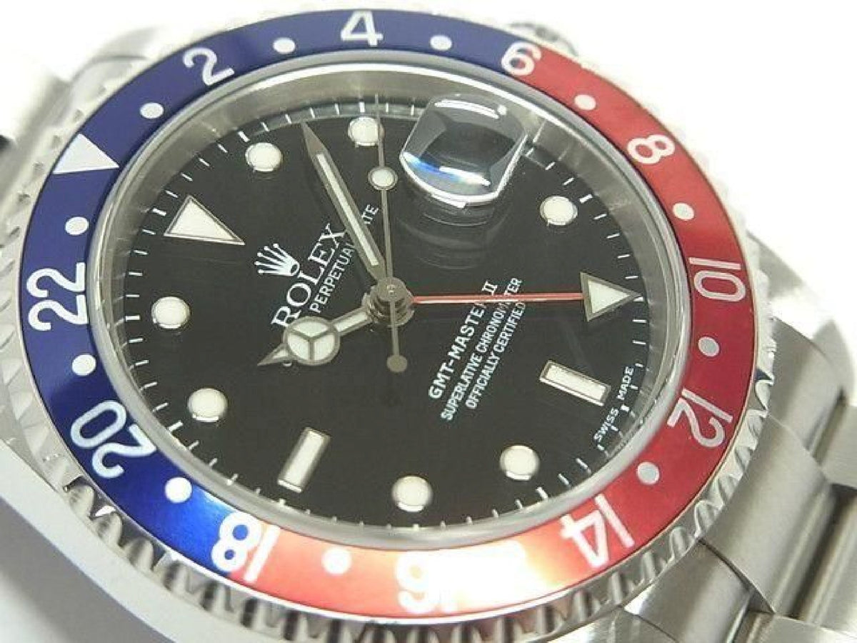 ROLEX GMT MasterII rote-blaue Lünette 16710 P-Serie schwarze Lünette Herren 193912798 hannari-shop