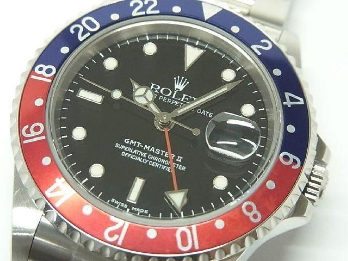 ROLEX GMT MasterII rote-blaue Lünette 16710 P-Serie schwarze Lünette Herren 193912798 hannari-shop