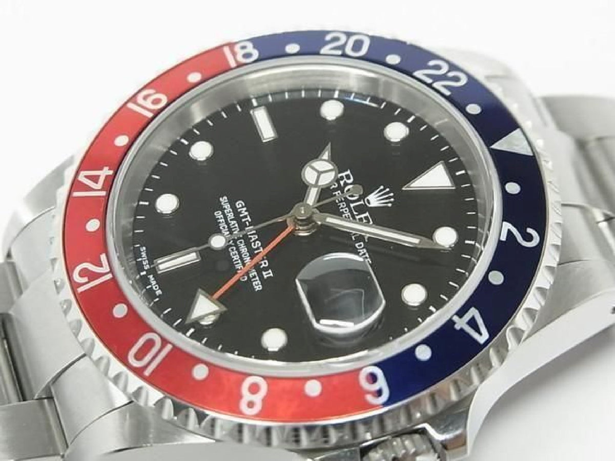 ROLEX GMT MasterII rote-blaue Lünette 16710 P-Serie schwarze Lünette Herren 193912798 hannari-shop