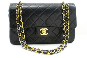 CHANEL Classic Double Flap 9" Chain Shoulder Bag Black Lambskin m85 hannari-shop