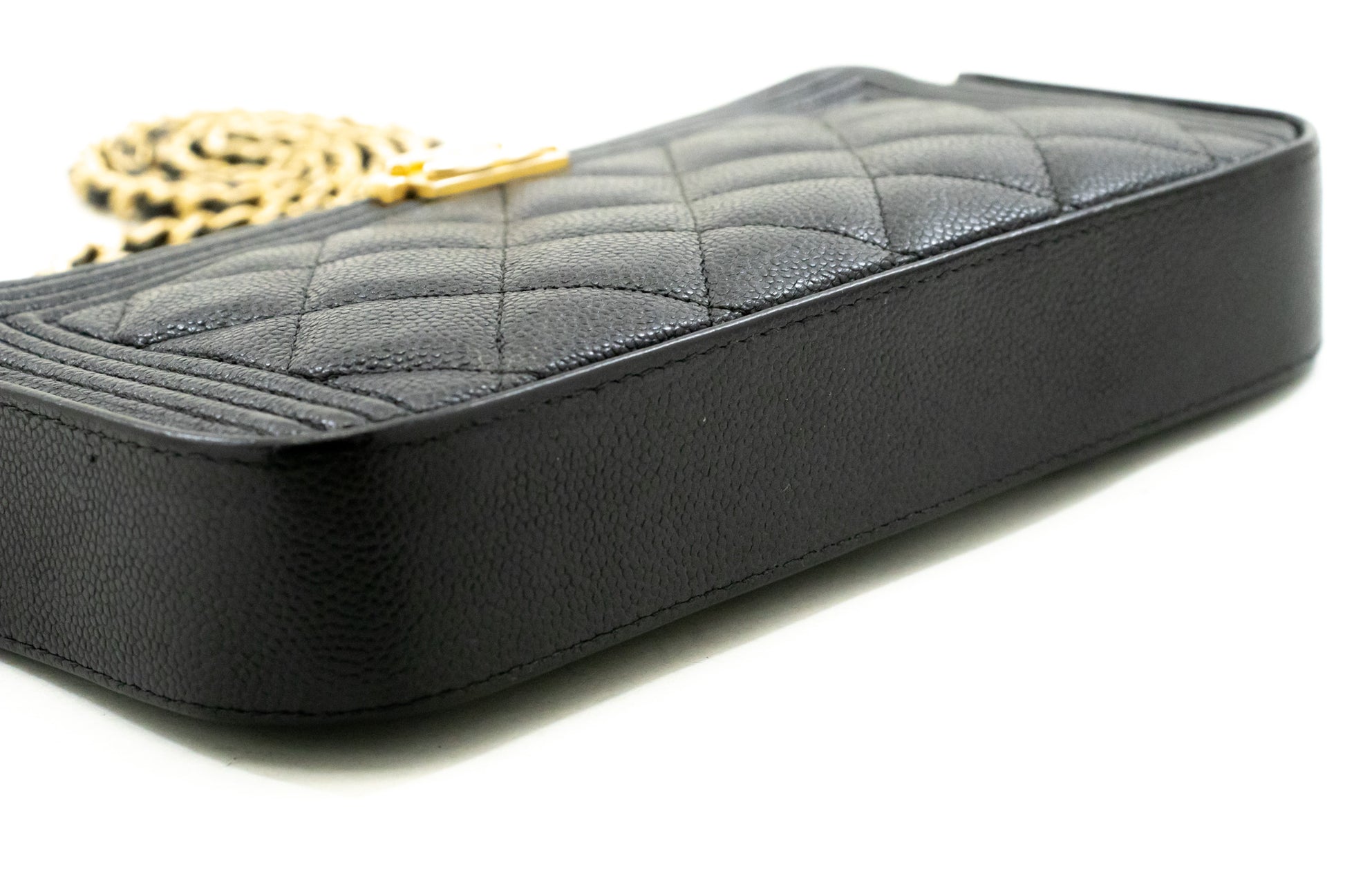 CHANEL Boy Black Caviar Geldbörse mit Kette WOC Doppelter Reißverschluss Schultertasche n35 hannari-shop