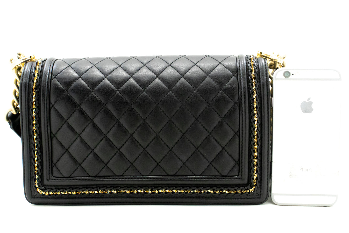 CHANEL Boy Chain Schultertasche Schwarz Gepolstertes Klappfach Lammleder n46 hannari-shop