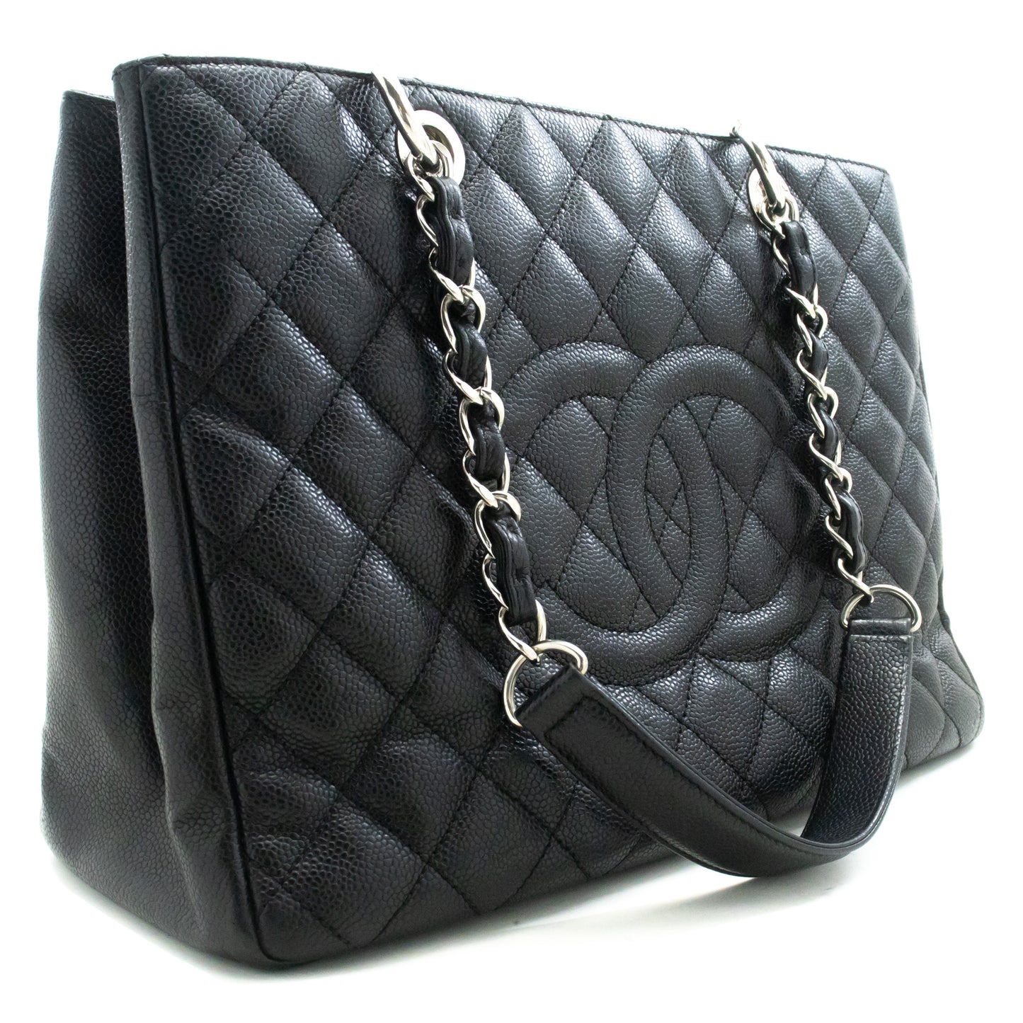 CHANEL Caviar GST 13" Grand Shopping Tote Kettenschultertasche Schwarz n38 hannari-shop