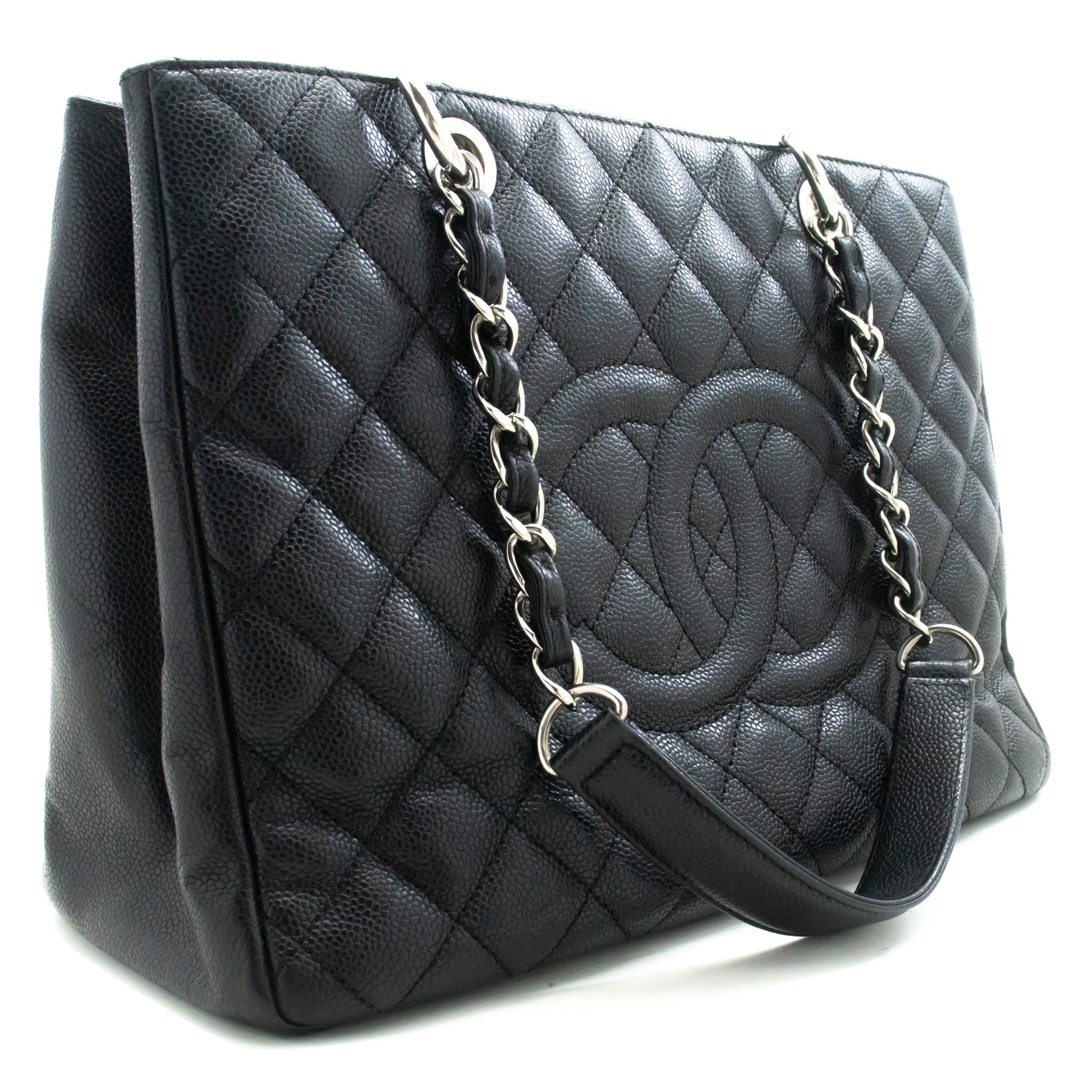 CHANEL Caviar GST 13" Grand Shopping Tote Kettenschultertasche Schwarz n38 hannari-shop