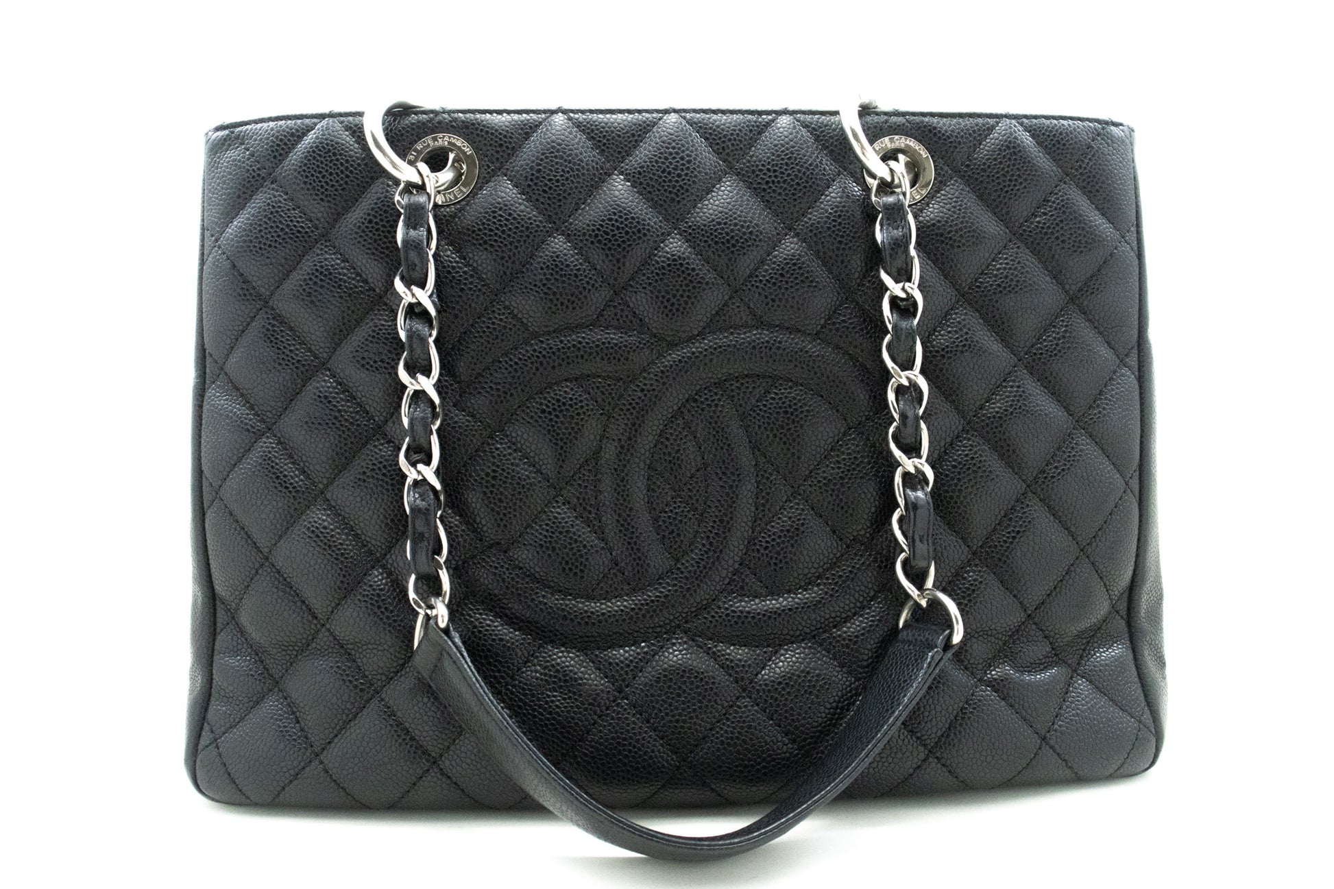 CHANEL Caviar GST 13" Grand Shopping Tote Kettenschultertasche Schwarz n38 hannari-shop