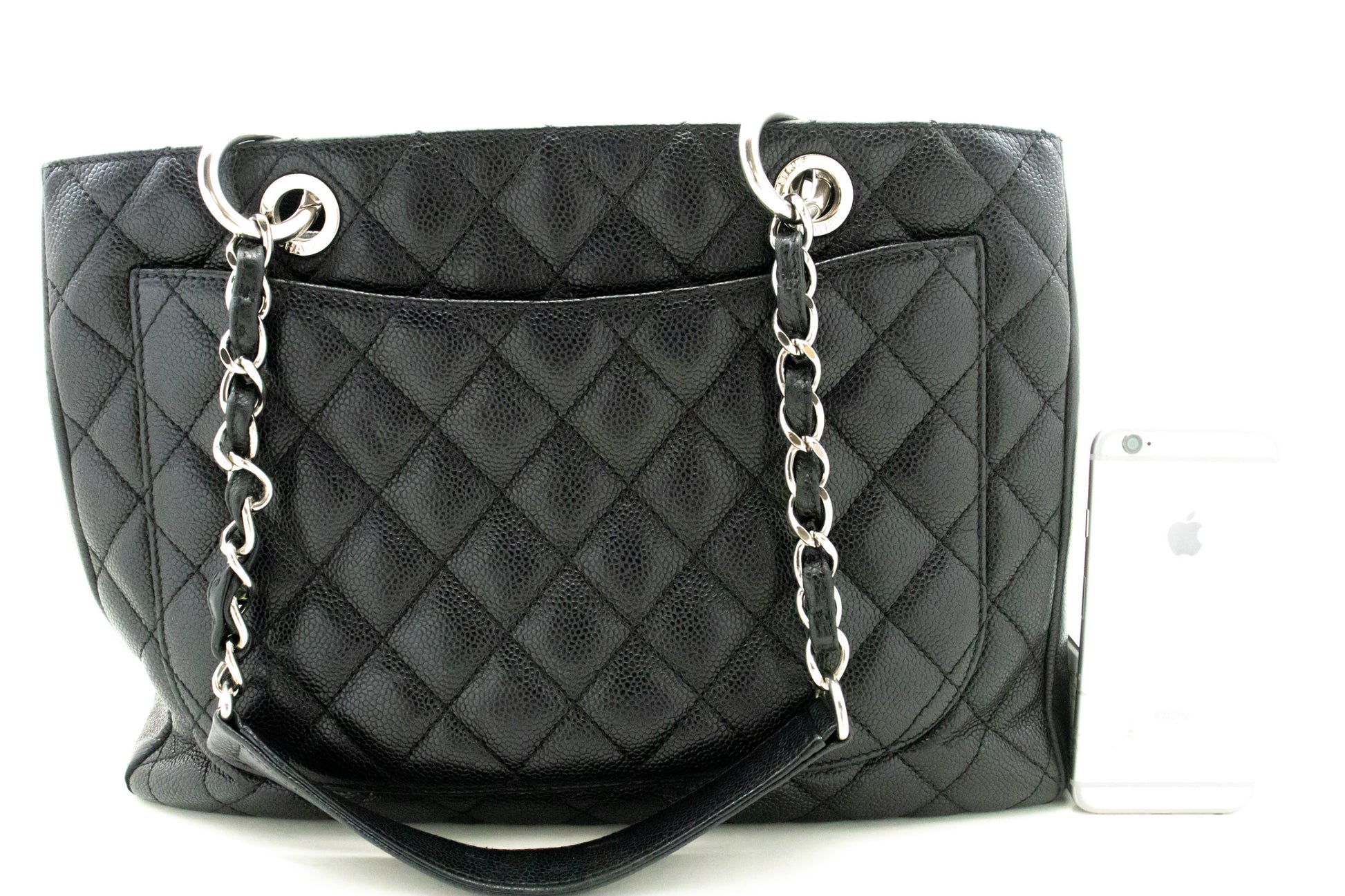 CHANEL Caviar GST 13" Grand Shopping Tote Kettenschultertasche Schwarz n38 hannari-shop