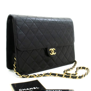 CHANEL Chain Shoulder Bag Clutch Black Quilted Flap Lambskin Purse n62 hannari-shop