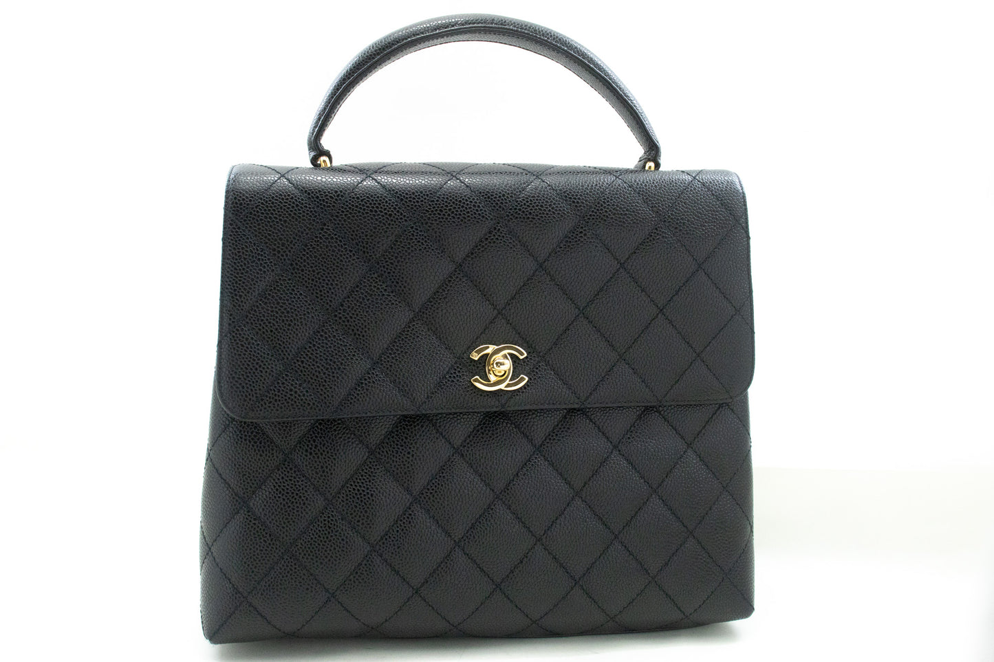 CHANEL Caviar Handbag Top Handle Bag Kelly Black Flap Leather Gold n63 hannari-shop