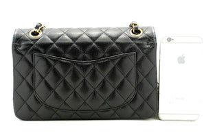 CHANEL Grained Calfskin Double Flap 9" Chain Shoulder Bag Black n49 hannari-shop