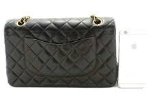 CHANEL Classic Double Flap 10" Chain Shoulder Bag Black Lambskin n44 hannari-shop