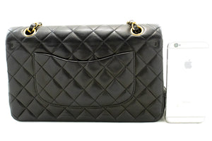 CHANEL Classic Double Flap 10" Chain Shoulder Bag Black Lambskin n44 hannari-shop