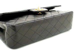 CHANEL Classic Double Flap 10" Chain Shoulder Bag Black Lambskin n44 hannari-shop